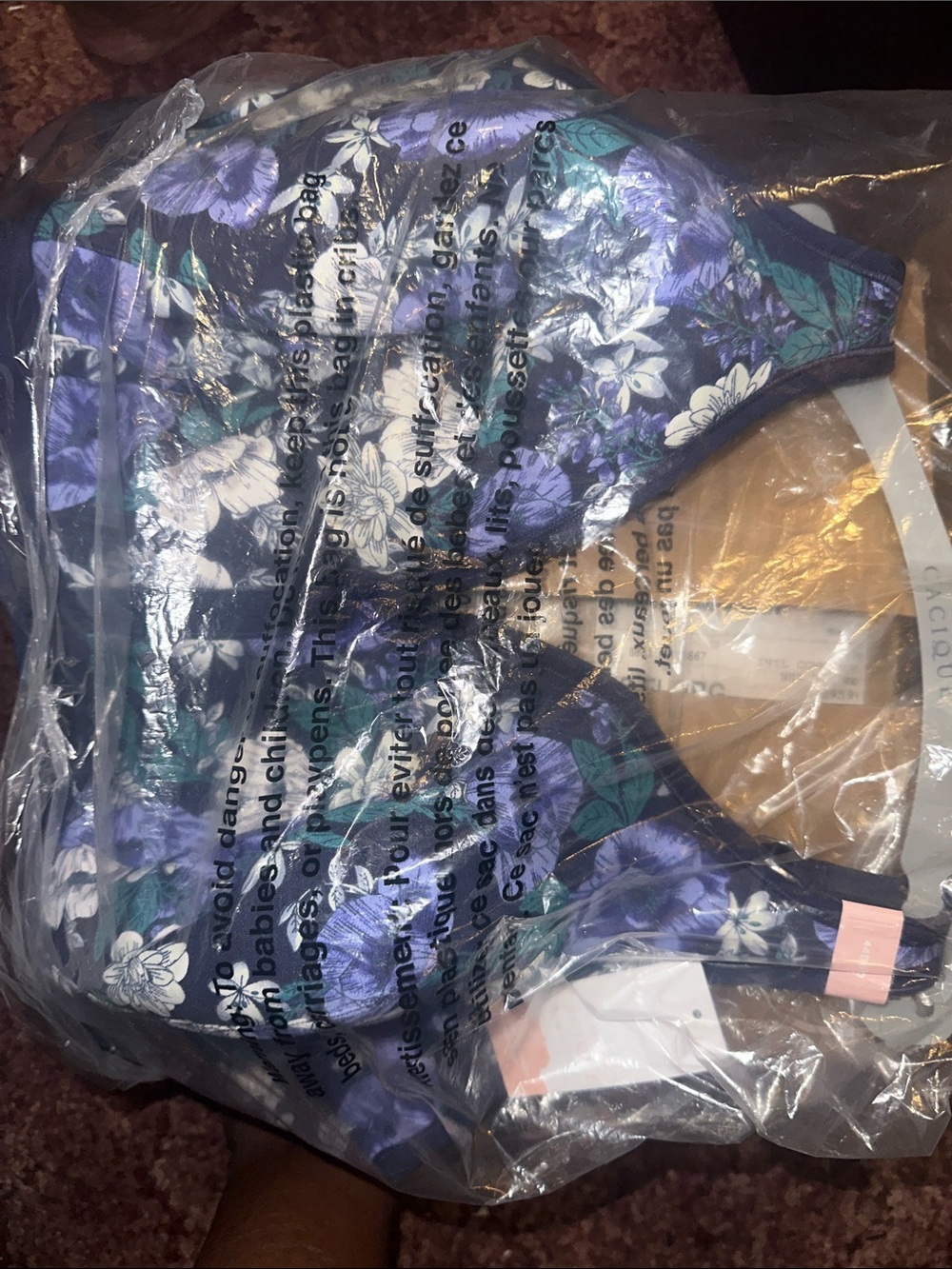 aerie Navy Floral Padded Bra with Purple & Teal Flowers